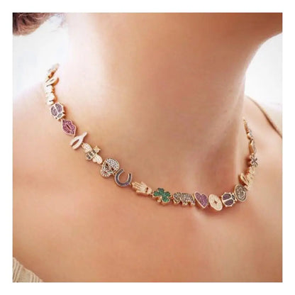 Luxury Women Fashion jewelry Micro pave colorful cz lucky charm link chain cute animal eye statement necklace