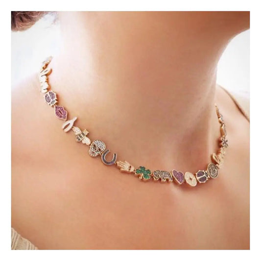 Luxury Women Fashion jewelry Micro pave colorful cz lucky charm link chain cute animal eye statement necklace