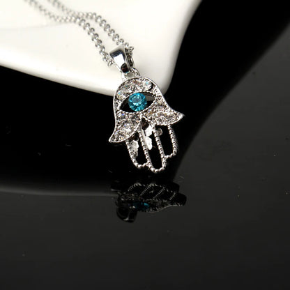 1PC Turkish Crystal Evil Eye Hand Hamsa Pendant Necklace Womens Color Jewelry Hollow Out Clavicle Link Chains