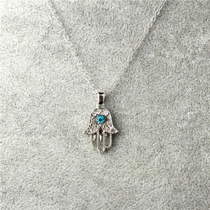 1PC Turkish Crystal Evil Eye Hand Hamsa Pendant Necklace Womens Color Jewelry Hollow Out Clavicle Link Chains