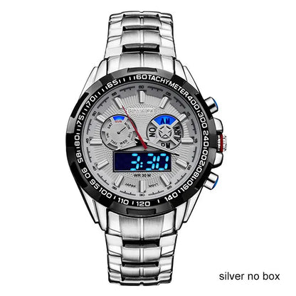 men sport watches military steel digital watch Luminous hand quartz watch 2017 BOAMIGO silver gift 30m waterproof wristwatches