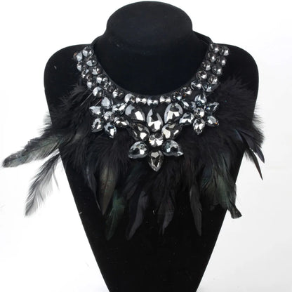 ZMZY Handmade Feather Choker Necklace for Women with Glass Crystal Elegant Bohemian Style Jewelry Accessory