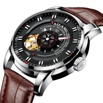 AILANG diesel watch diver man automatic mechanical pilot army gear sport Skeleton steampunk Leather strap Men's watch waterproof