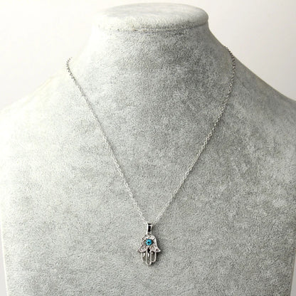 1PC Turkish Crystal Evil Eye Hand Hamsa Pendant Necklace Womens Color Jewelry Hollow Out Clavicle Link Chains