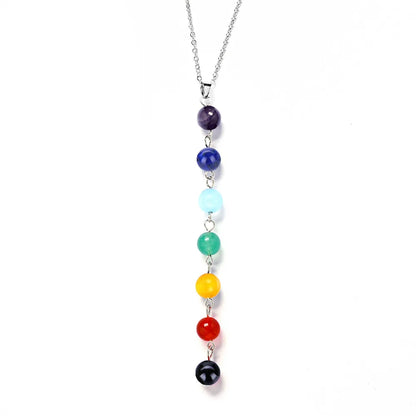 DIEZI Vintage Fashion Silver Plated Bead 7 Chakra Healing Balance Necklace Party Ethnic Pendant Necklace for Women Jewelry