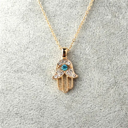 1PC Turkish Crystal Evil Eye Hand Hamsa Pendant Necklace Womens Color Jewelry Hollow Out Clavicle Link Chains