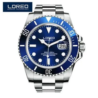 LOREO New Sapphire Glass Automatic Mechanical Watch Luxury Steel 200m Waterproof Business Watch Men Watches Reloj Hombre