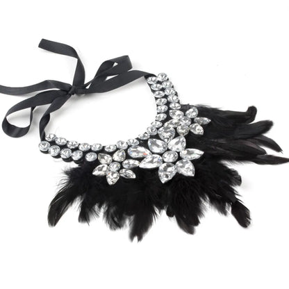 ZMZY Handmade Feather Choker Necklace for Women with Glass Crystal Elegant Bohemian Style Jewelry Accessory