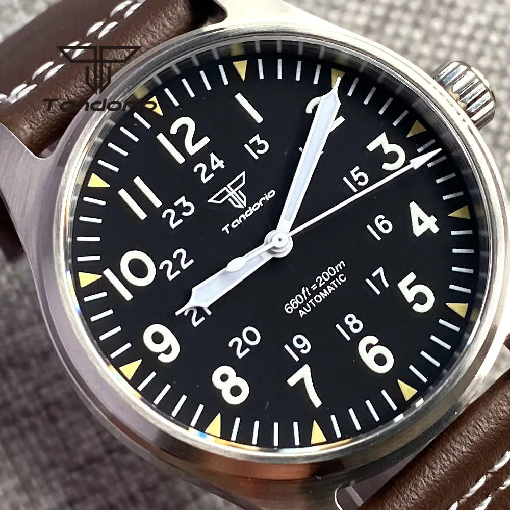 Tandorio 39mm 20BAR Dive Pilot Men's Automatic Steel Watch NH35 Miyota 8215 PT5000 Mechanical AR Sapphire Wristwatch Green Lume