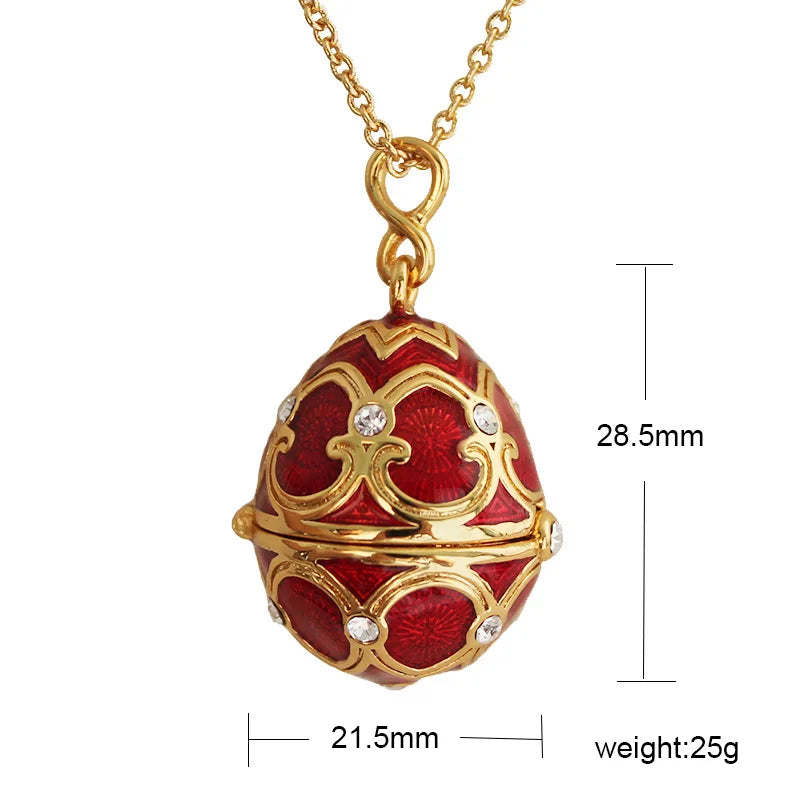 Enamel Handmade Faberge Easter Egg Pendant Necklace Jewelry Locket Brass Vintage Crystal Clover Inside Gift To Women Girls