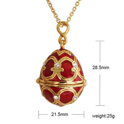 Enamel Handmade Faberge Easter Egg Pendant Necklace Jewelry Locket Brass Vintage Crystal Clover Inside Gift To Women Girls