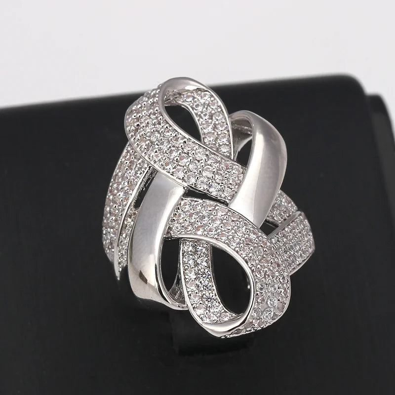 Bride Talk Luxury Arab Nigerian Twisted Line Bold Rings With Zirconia Stones 2020 Women Engagement Party High Quality Jewelry