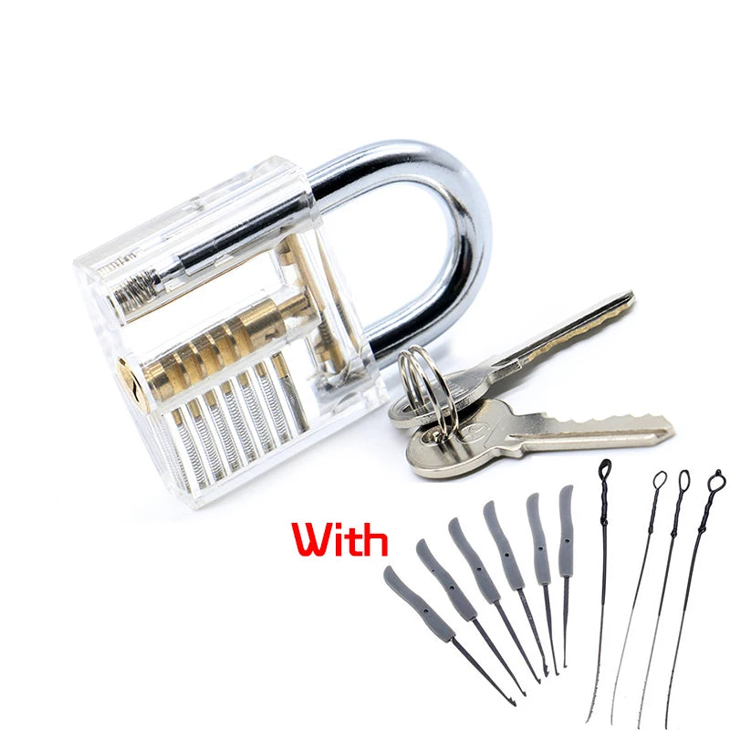 KAK Transparent Visible Pick Cutaway Practice Padlock Lock With Broken Key Removing Hook Kit Extractor Set Locksmith Wrench Tool