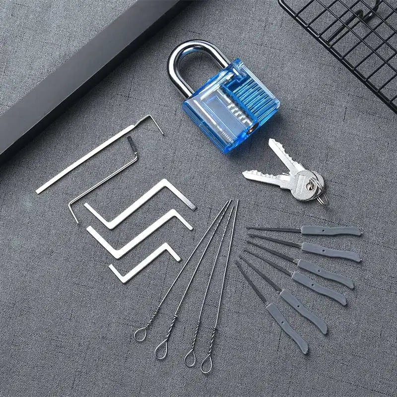 KAK Transparent Visible Pick Cutaway Practice Padlock Lock With Broken Key Removing Hook Kit Extractor Set Locksmith Wrench Tool