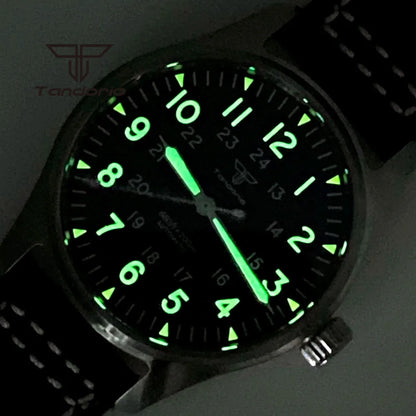Tandorio 39mm 20BAR Dive Pilot Men's Automatic Steel Watch NH35 Miyota 8215 PT5000 Mechanical AR Sapphire Wristwatch Green Lume