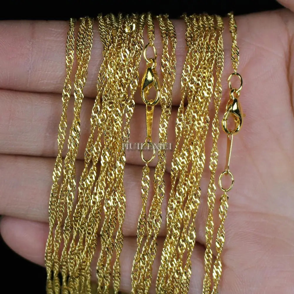10pcs/lot Wholesale 2mm Water Wave Necklace Chains for Women Party Fashion Jewelry Chains Silver Plated / Gold Color 16"-24"