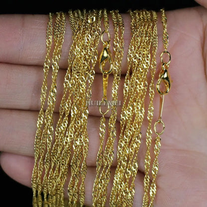 10pcs/lot Wholesale 2mm Water Wave Necklace Chains for Women Party Fashion Jewelry Chains Silver Plated / Gold Color 16"-24"