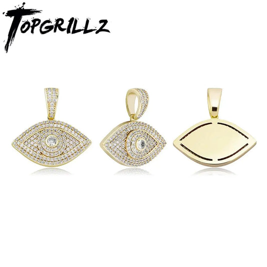 TOPGRILLZ Evil Eye Pendant Necklace Iced Out Micro Pave Cubic Zirconia Pendant Hip Hop Rock Fashion Jewelry For Gift Men Women