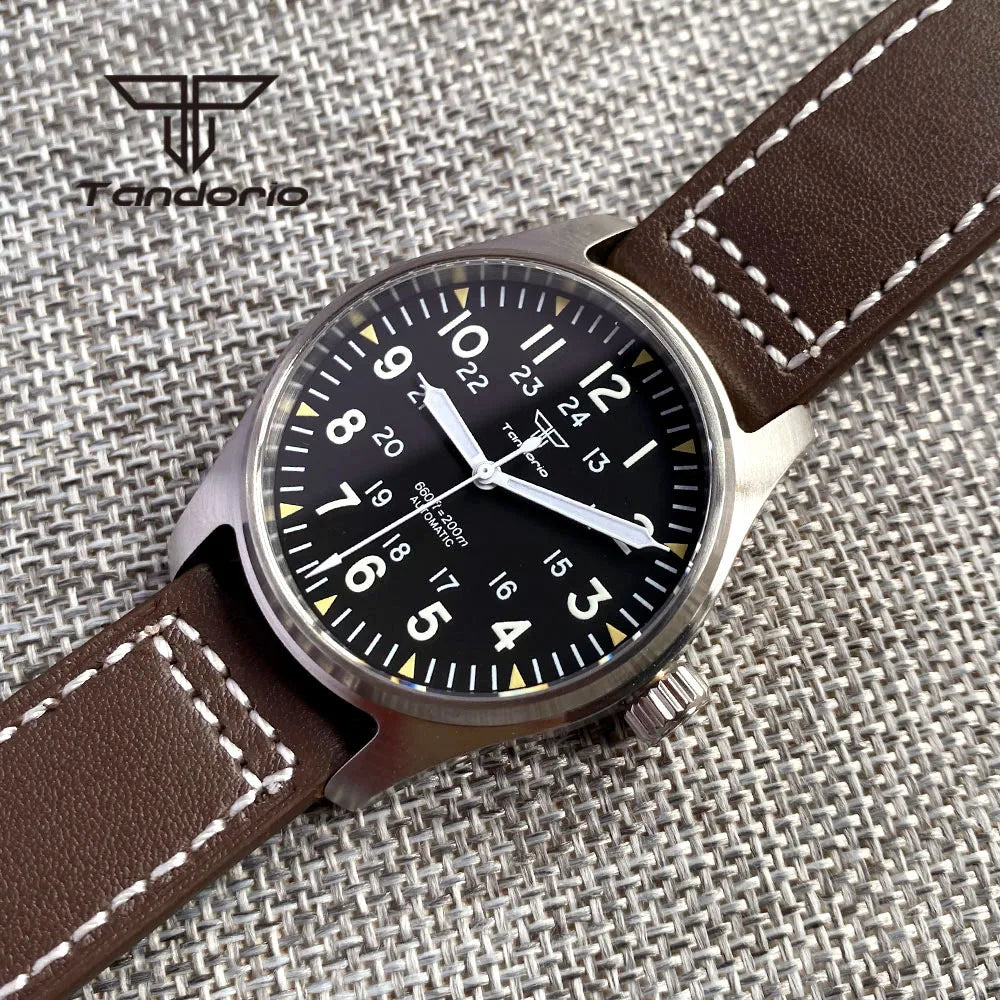 Tandorio 39mm 20BAR Dive Pilot Men's Automatic Steel Watch NH35 Miyota 8215 PT5000 Mechanical AR Sapphire Wristwatch Green Lume