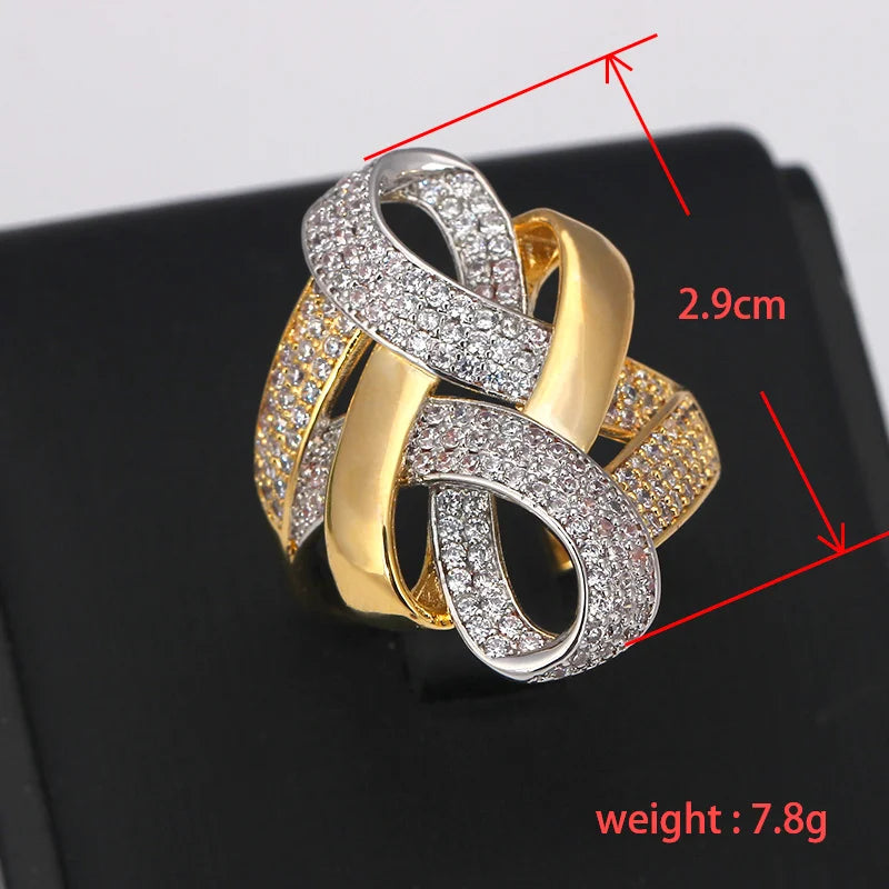 Bride Talk Luxury Arab Nigerian Twisted Line Bold Rings With Zirconia Stones 2020 Women Engagement Party High Quality Jewelry