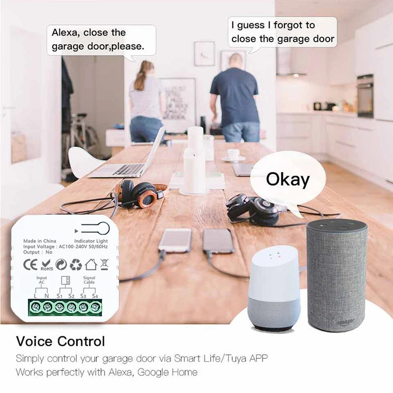 Tuya Smart ZigBee Garage Door Opener Controller with Sensor App Control Support Alexa Google Home Zigbee2MQTT Gateway Needed