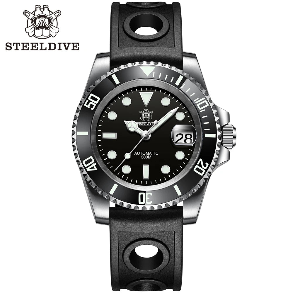 SD1953 STEELDIVE Brand Ceramic Bezel 41mm Steeldive 30ATM Water Resistant NH35 Automatic Mens Dive Watch Reloj with Milled Clasp