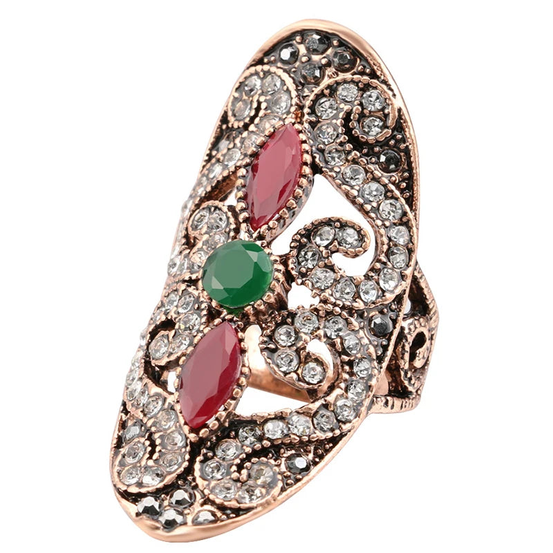 Kinel Vintage Ring Trendy Women Jewelry Gold Color Inlaid Red Resin Big Oval Party Crystal Antique Rings Turkish Jewelery 2020