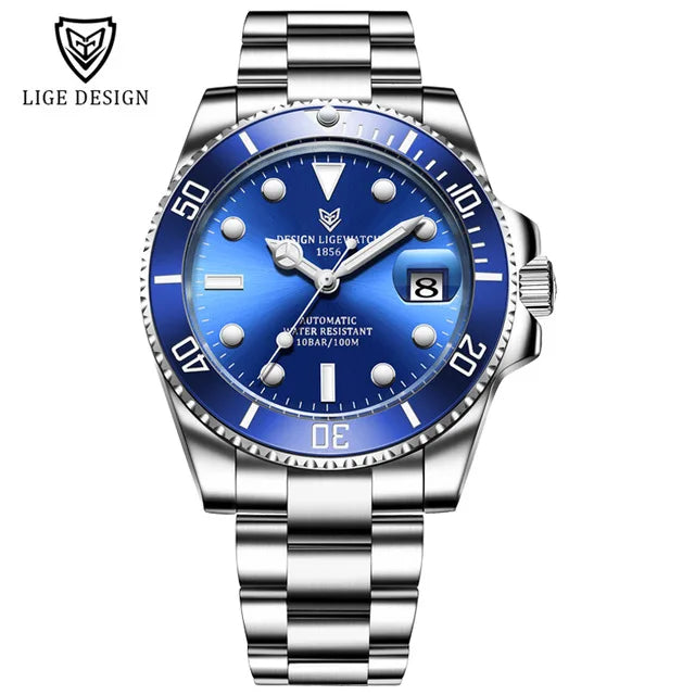 LIGE Classic Men Mechanical Wristwatch Luxury Ceramic Bezel Automatic Watch Sapphire Glass Watch for Men Relogio Masculino Box