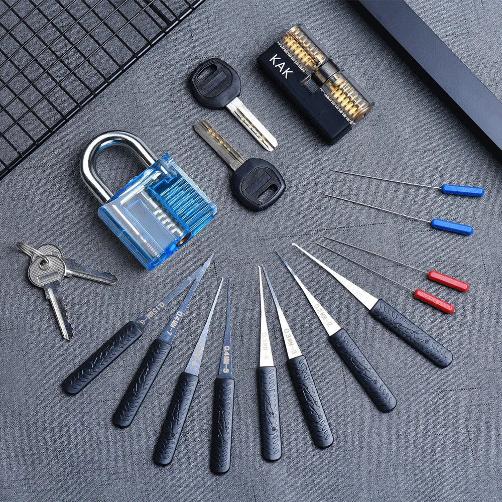KAK Transparent Visible Pick Cutaway Practice Padlock Lock With Broken Key Removing Hook Kit Extractor Set Locksmith Wrench Tool