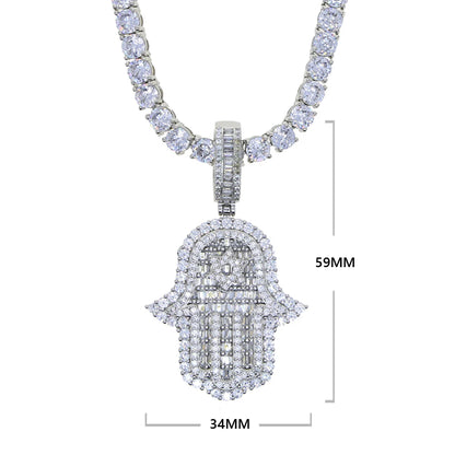 Hand of Miriam Star Pendant Choker Hip Hop Full Iced Out Cubic Zirconia Sliver Color CZ Stone Hands Necklace Women Men Jewelry