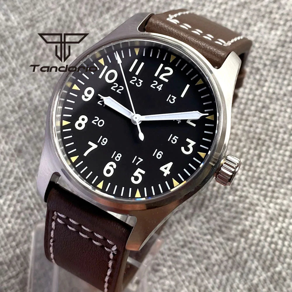 Tandorio 39mm 20BAR Dive Pilot Men's Automatic Steel Watch NH35 Miyota 8215 PT5000 Mechanical AR Sapphire Wristwatch Green Lume