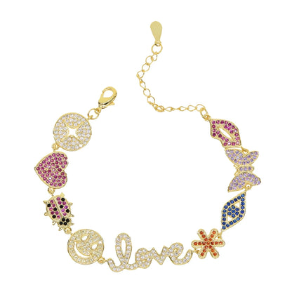 Luxury Women Fashion jewelry Micro pave colorful cz lucky charm link chain cute animal eye statement necklace