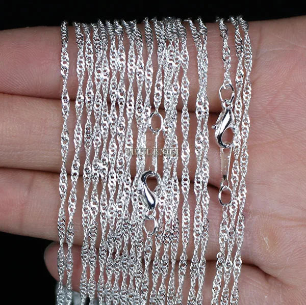 10pcs/lot Wholesale 2mm Water Wave Necklace Chains for Women Party Fashion Jewelry Chains Silver Plated / Gold Color 16"-24"