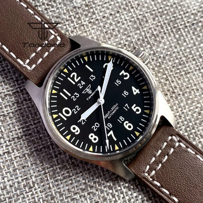 Tandorio 39mm 20BAR Dive Pilot Men's Automatic Steel Watch NH35 Miyota 8215 PT5000 Mechanical AR Sapphire Wristwatch Green Lume