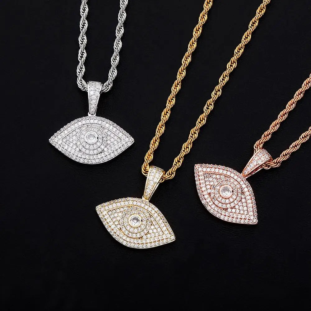 TOPGRILLZ Evil Eye Pendant Necklace Iced Out Micro Pave Cubic Zirconia Pendant Hip Hop Rock Fashion Jewelry For Gift Men Women