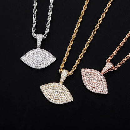 TOPGRILLZ Evil Eye Pendant Necklace Iced Out Micro Pave Cubic Zirconia Pendant Hip Hop Rock Fashion Jewelry For Gift Men Women
