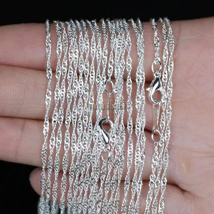 10pcs/lot Wholesale 2mm Water Wave Necklace Chains for Women Party Fashion Jewelry Chains Silver Plated / Gold Color 16"-24"