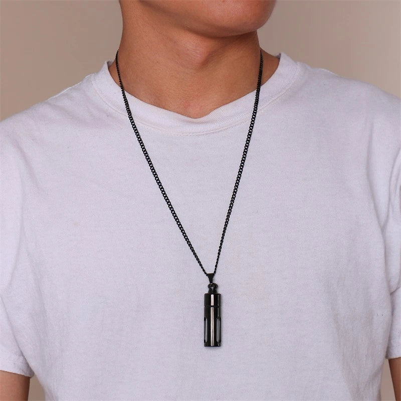 Vnox Hollow Tube Pendant for Men Women Stainless Steel Cremation Keepsake Urn Necklaces Memorial Jewelry