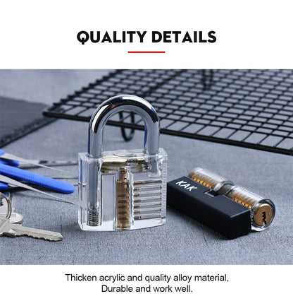 KAK Transparent Visible Pick Cutaway Practice Padlock Lock With Broken Key Removing Hook Kit Extractor Set Locksmith Wrench Tool