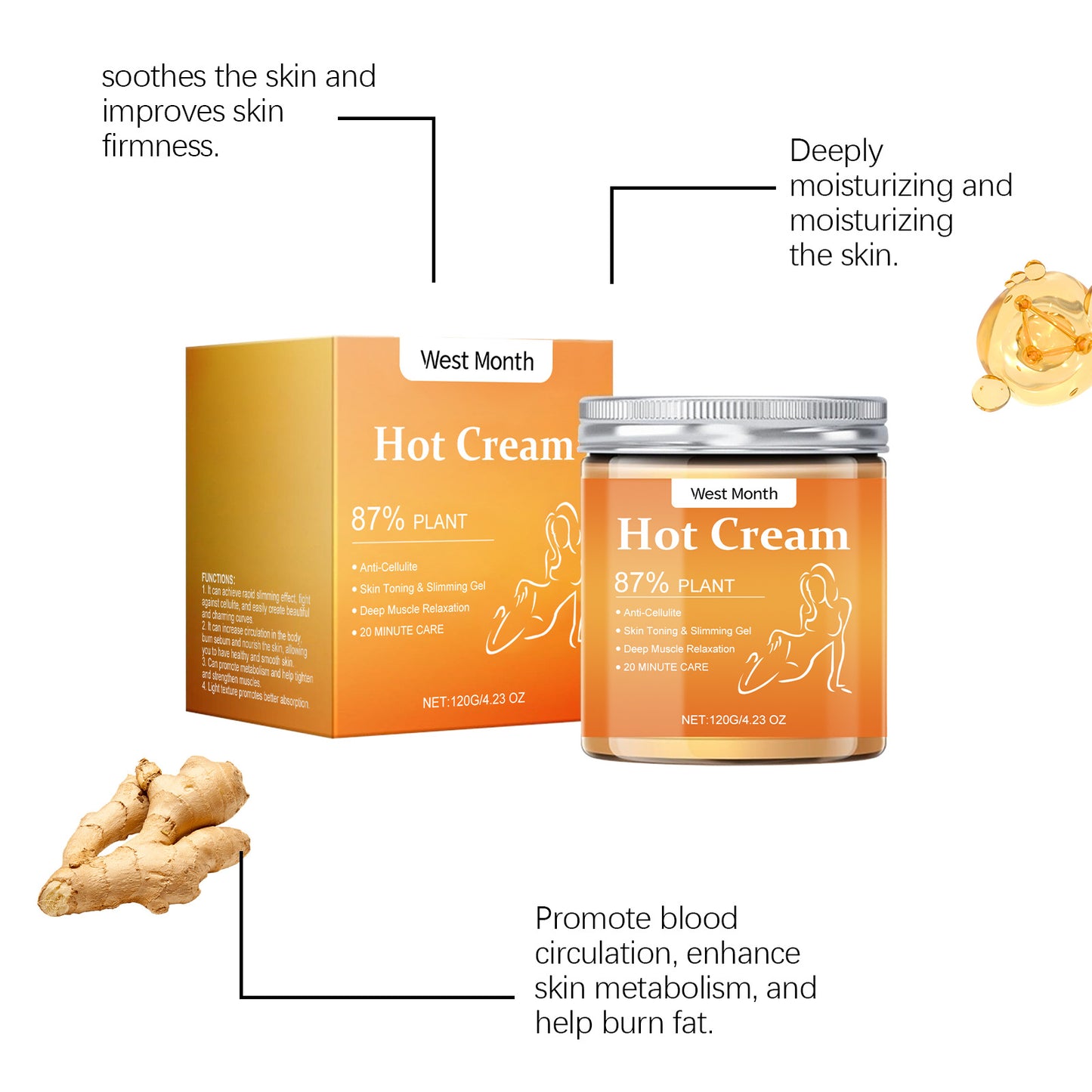 Fat Burner Weight Loss Cream Anti Cellulite Shaping Sculpting Firming Arms Belly Abdomen Thigh Legs Full Body Massager Hot Cream