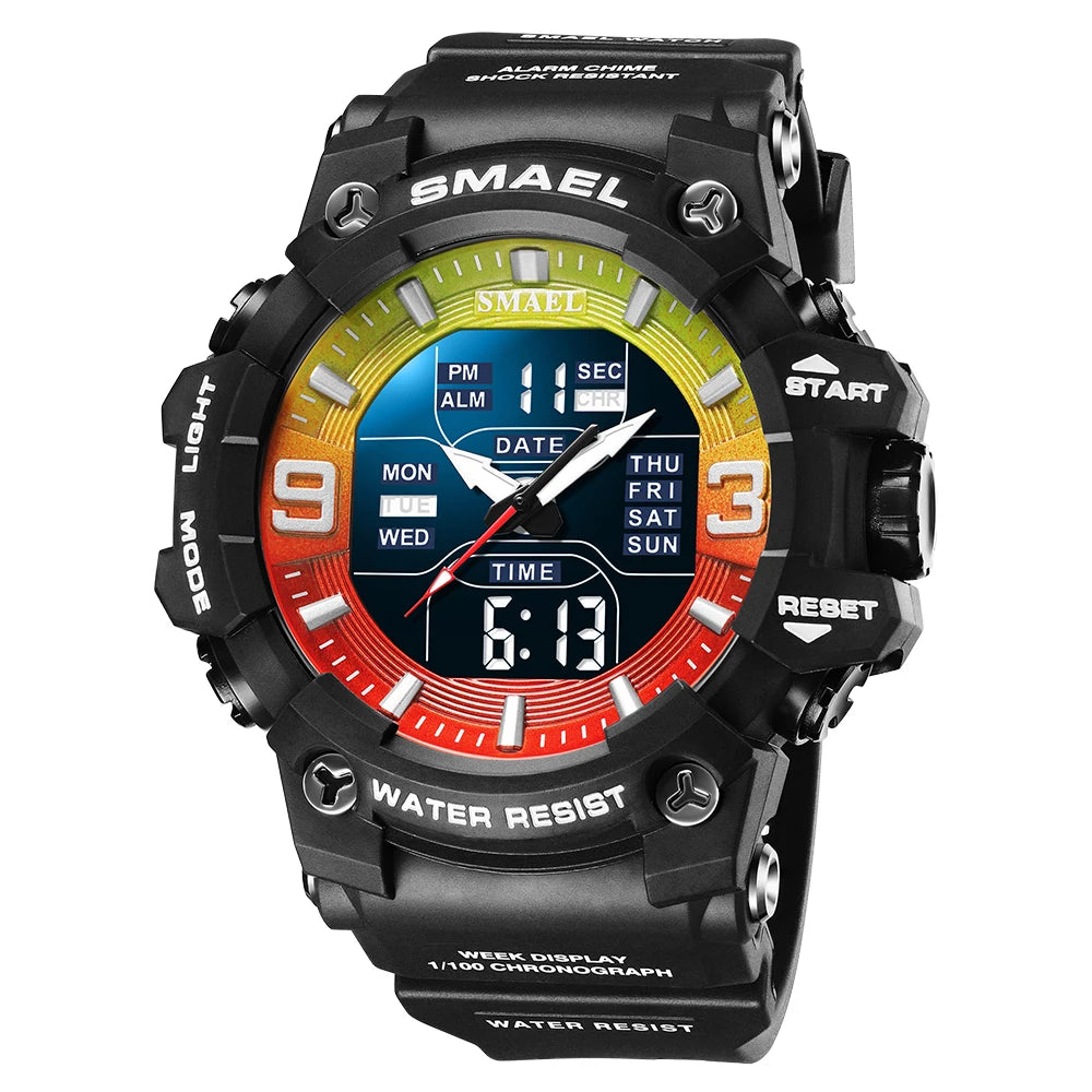 SMAEL 8049 Watch Sport LED Light Alarm Clock Dual Time Display WaterproofWeek Auto Date Wristwatches Quartz
