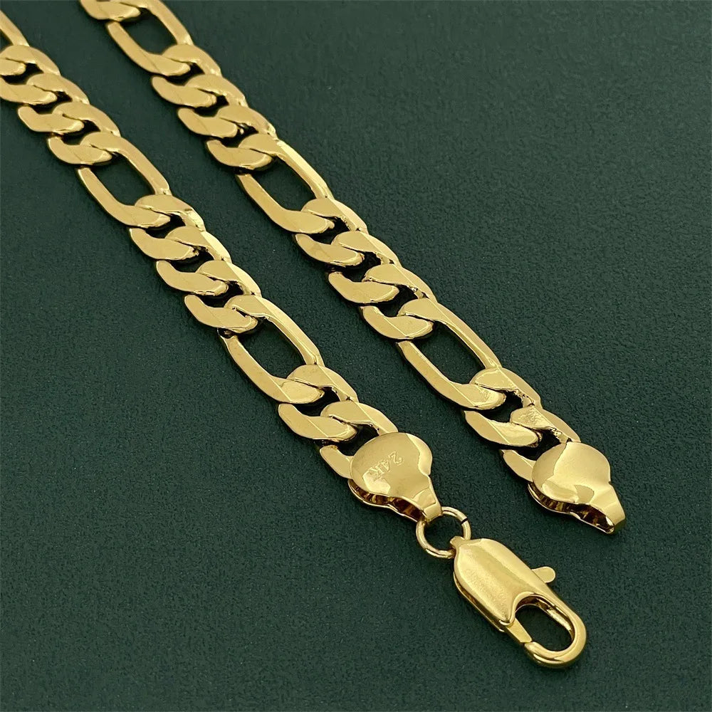 Luxury 24K 9999 Pure Gold real gold 10MM three than a men's and women's geometric necklace
