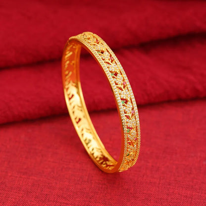 Luxury 24K 9999 Pure Gold real gold Women's Hollow-out Carved Bracelet Flower Rattan Raib Bracelet