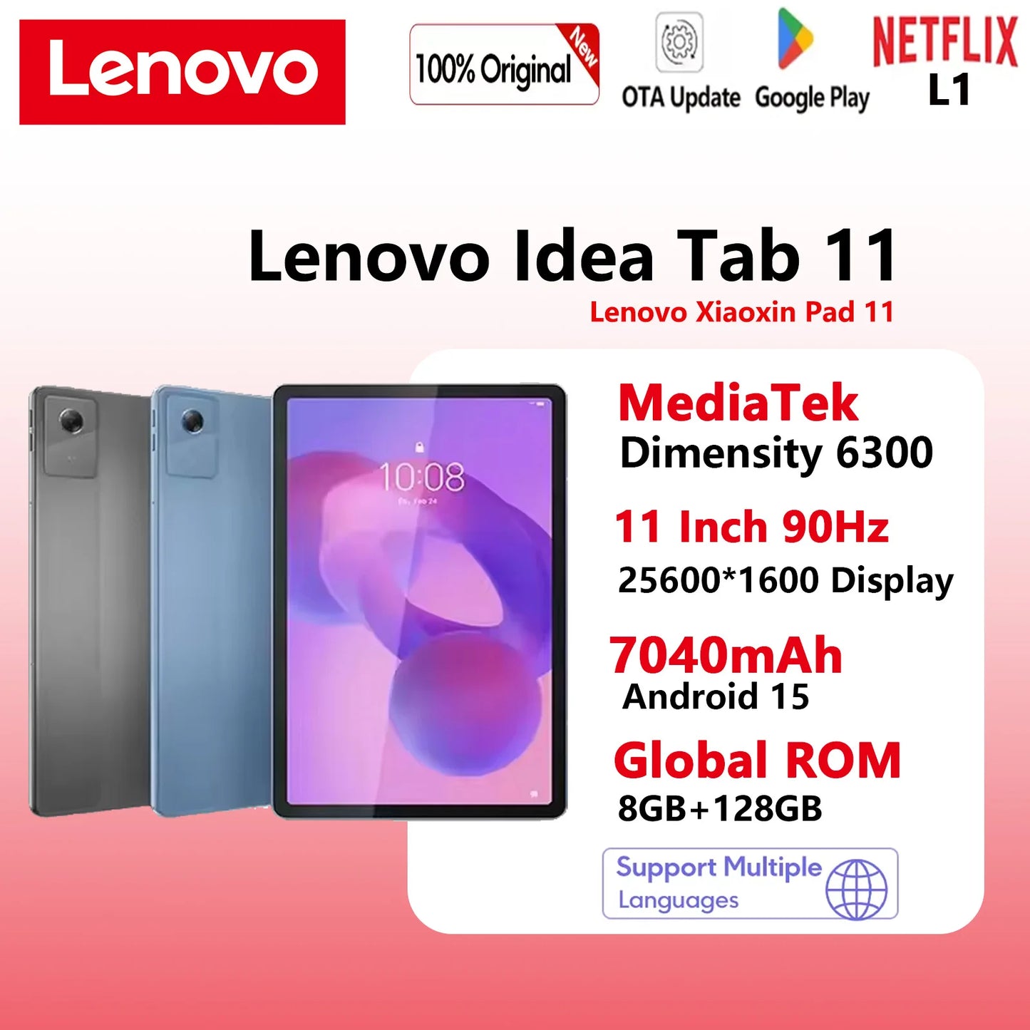 Global ROM Lenovo Idea Tab 11 128GB Xiaoxin Pad 11 MTK Dimensity 6300 11" 2.5K 90Hz Screen WIFI 7040mAh L1 Android Tablet