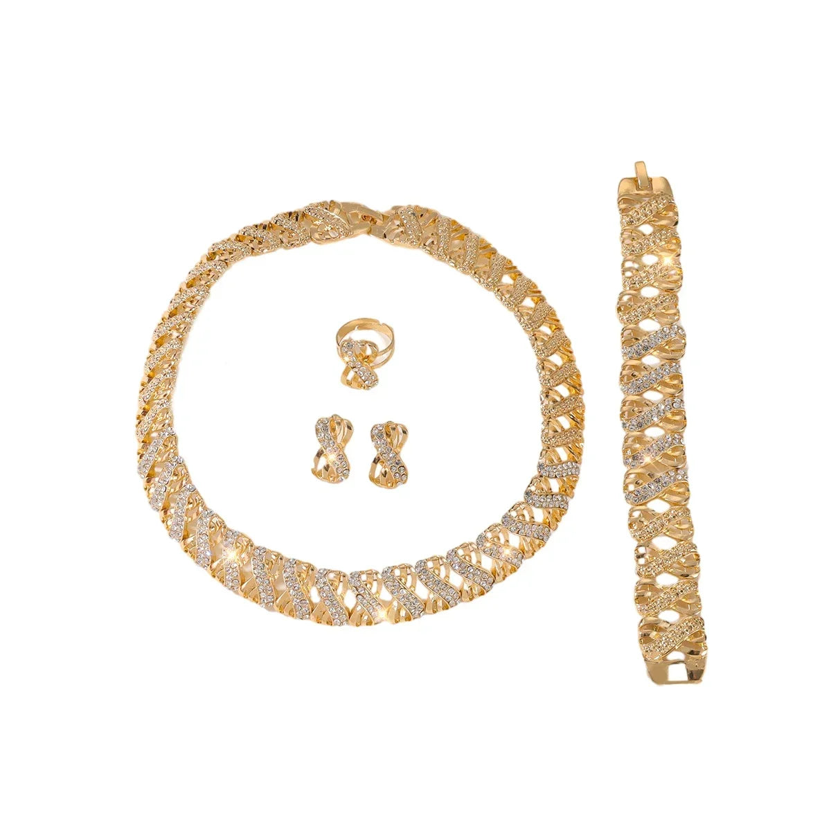 18k Gold Plated Dubai African Jewelry Set – Necklace, Earrings, Ring & Bracelet