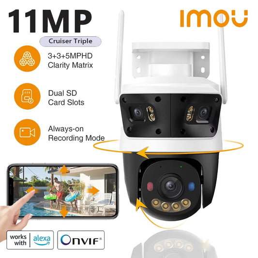 IMOU Cruiser Triple Lens  Outdoor Camera 2 Red-Bule Warning Light PTZ WiFi Camera Vehicle & Human Detection Surveillance Monitor
