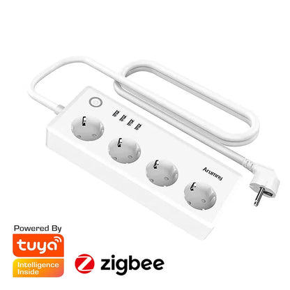 Arumny EU Plug Zigbee Power Strip Tuya Smart Life Zigbee2mqtt 1.8m Extension cord Alexa Google Assistant Voice Controll 16A 220V