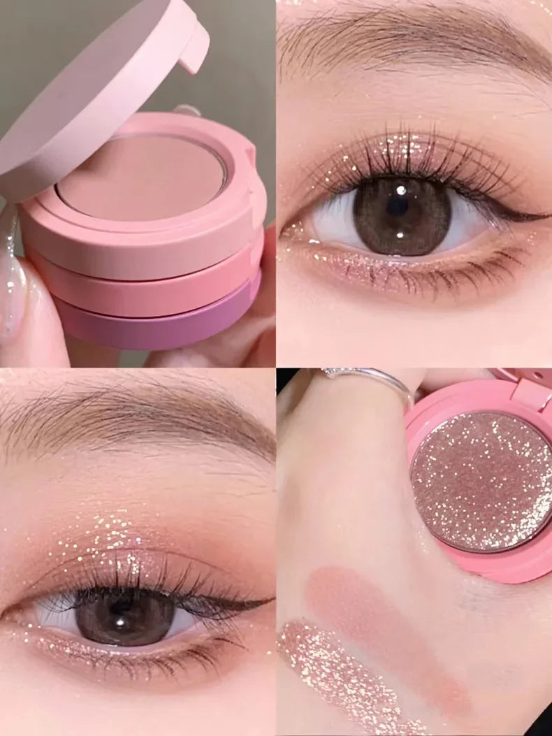 Macaron Three-layer Eyeshadow New Pearlescent Matte Flash Contouring Earth Tone Band Mirror Nose Profile 3-in-1 Makeup Palette