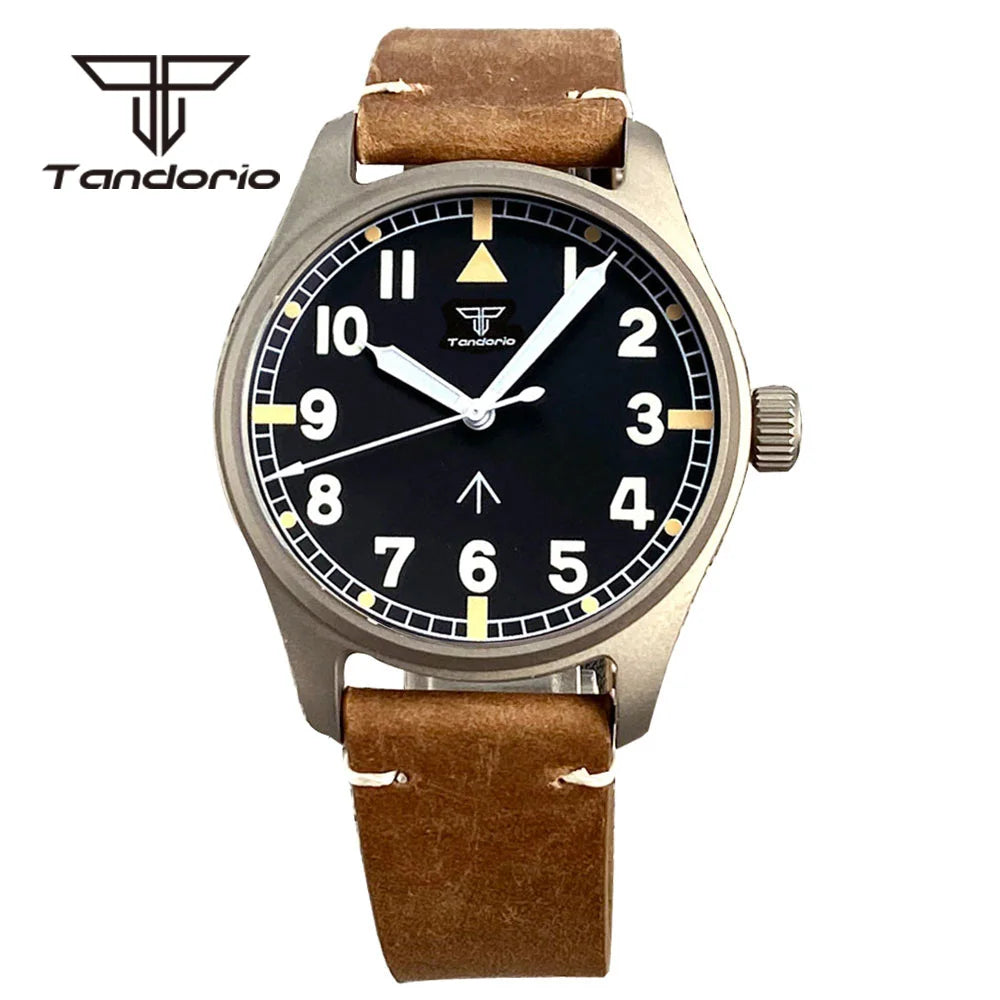 Tandorio Titanium Ultralight Dive 39mm Men's Pilot Watch Automatic Miyota 8215/PT5000 Movt AR Sapphire 20BAR Waterproof Luminous