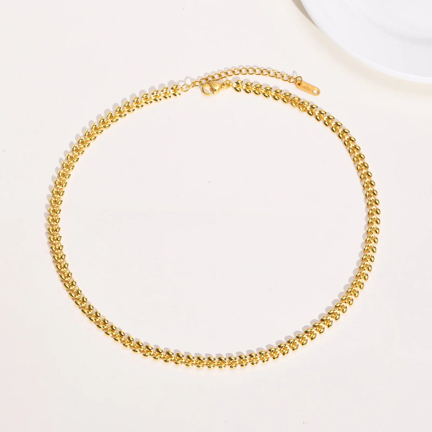 Vnox Chic Wheat Chain Choker Necklaces for Women, Gold Color Stainless Steel Links Neck Collar Gift to Her Jewelry